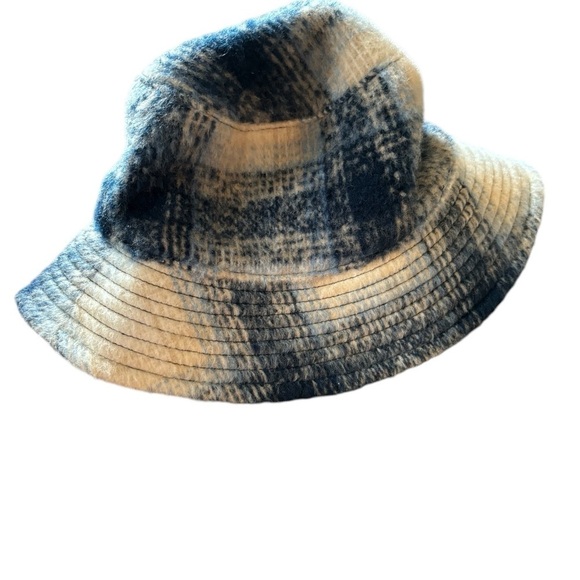 David & Young Navy Cream Brushed Plaid Soft Bucket Hat One Size OS Lined Winter - Picture 4 of 6